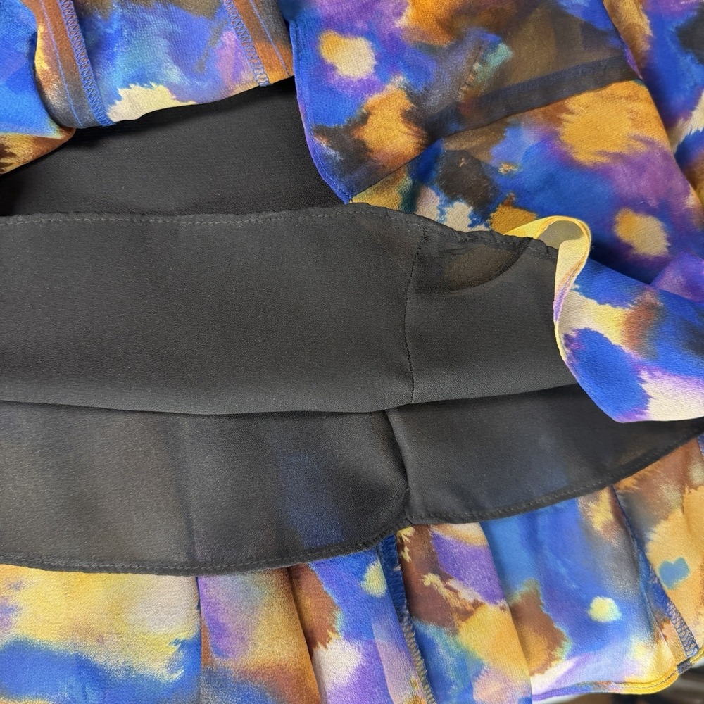 VTG Jones New York 10 Blue Yellow Silk Watercolor Semi-Sheer Skirt Lined‎ Art - Picture 7 of 14